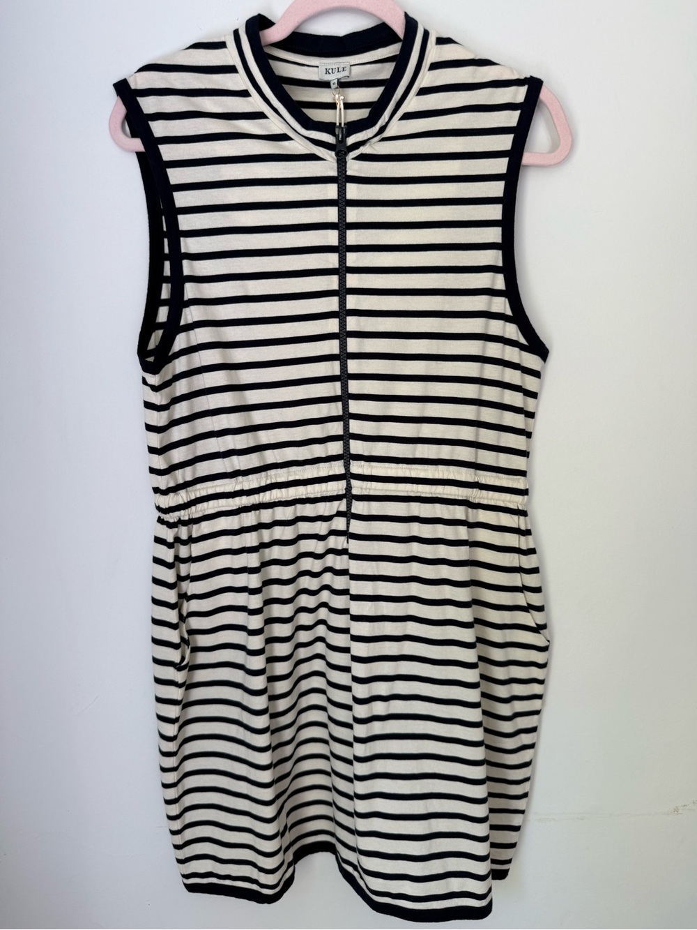 KULE XL NWT Navy White Striped Cotton Dress Nautical Coastal Summer